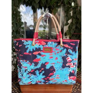 Lilly Pulitzer Canvas Shoreline Tote Bag With Rope Handles For Pool Beach Boat